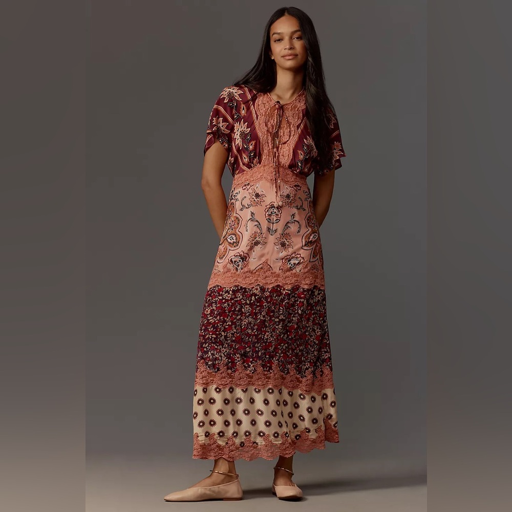 Anthropologie Farm Rio Glam Tapestry Laces Short-Sleeve Maxi Dress Size S - NWT